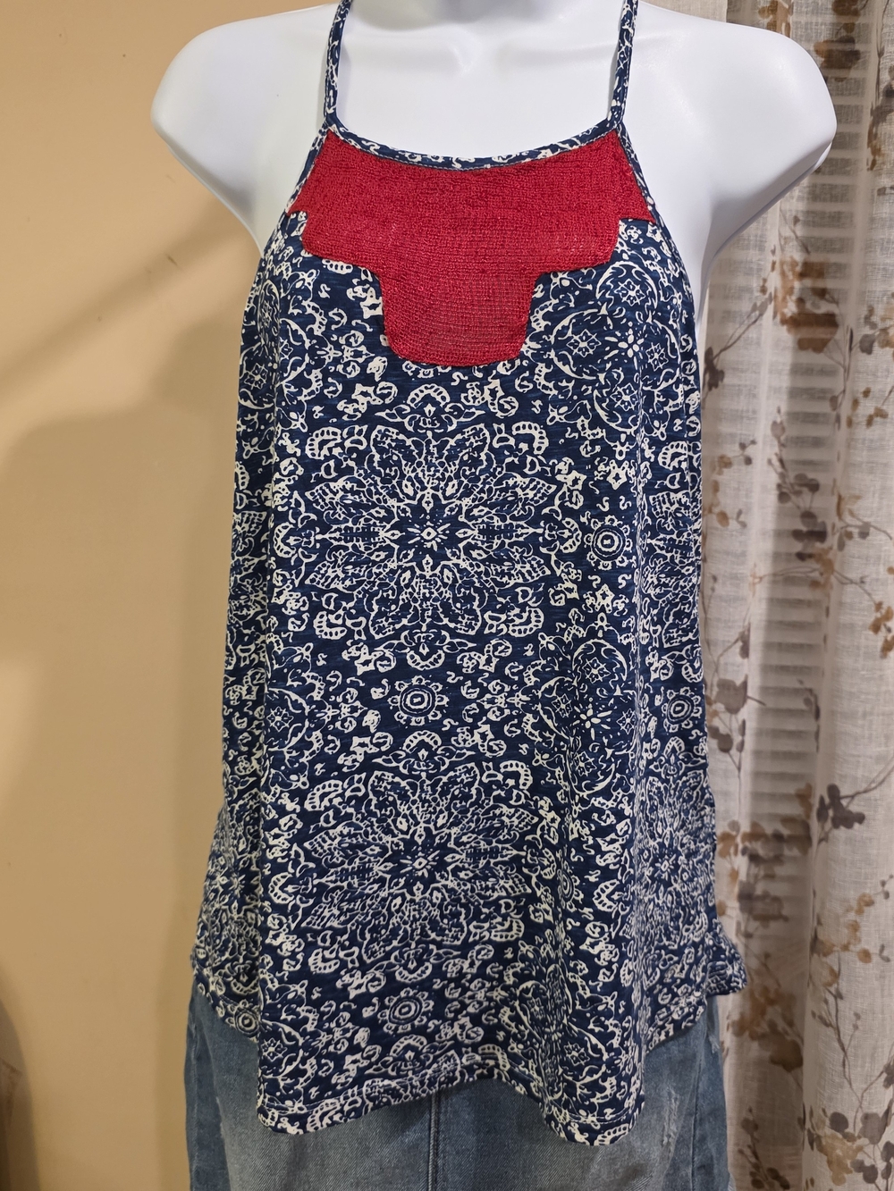 Lucky Brand Navy & Red Printed Halter Camisole
